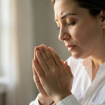 Pessoa orando, simbolizando a humildade cristã de Filipenses 2:3.