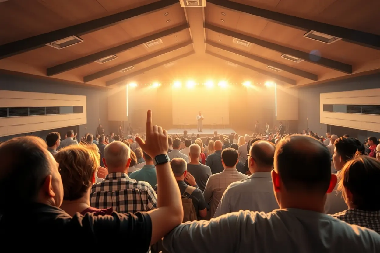 Congregação unida refletindo a importância da comunhão na igreja.