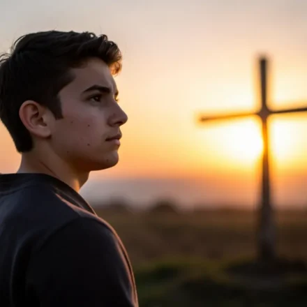 Insegurança e Identidade Cristã: Vença a Baixa Autoestima com a Verdade Bíblica Jovem superando a insegurança e identidade cristã fragilizada, olhando para o horizonte com esperança.