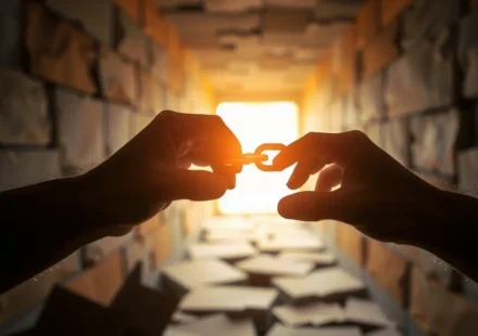 Mãos rompendo uma corrente, simbolizando romper padrões de pecado.