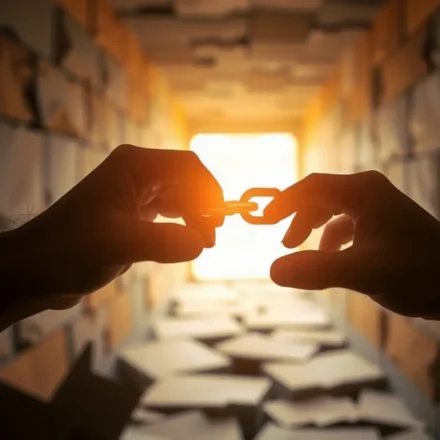 Mãos rompendo uma corrente, simbolizando romper padrões de pecado.