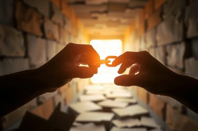 Mãos rompendo uma corrente, simbolizando romper padrões de pecado.