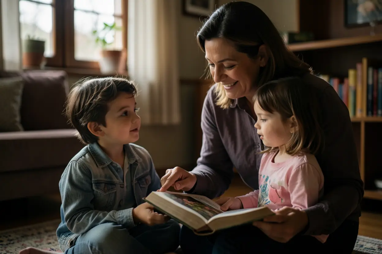 Pais lidando com paciência com crianças agitadas durante o culto doméstico