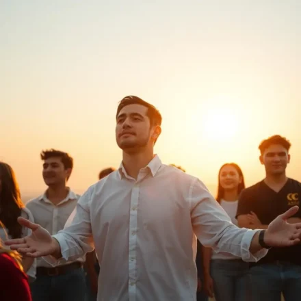 Liderando como o Rei: Esboço de Pregação sobre Liderança Cristã Líder cristão em um ato de serviço, guiando pessoas.