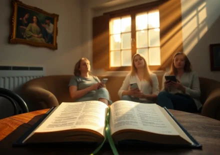 Bíblia aberta, luz divina, mulheres em oração, liturgia, culto de senhoras, ordem, adoração