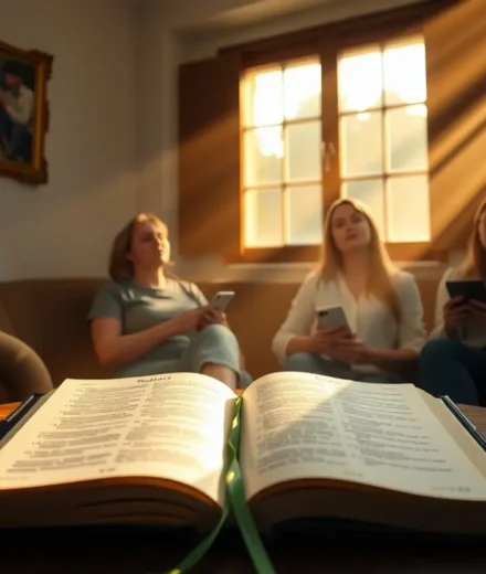 Bíblia aberta, luz divina, mulheres em oração, liturgia, culto de senhoras, ordem, adoração