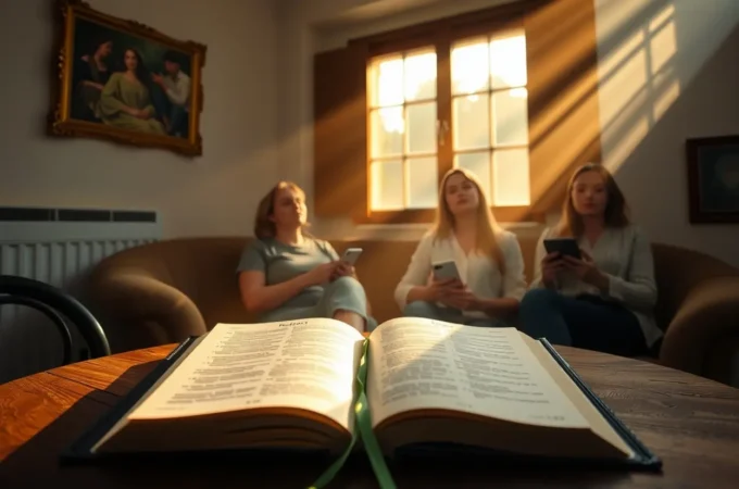 Bíblia aberta, luz divina, mulheres em oração, liturgia, culto de senhoras, ordem, adoração