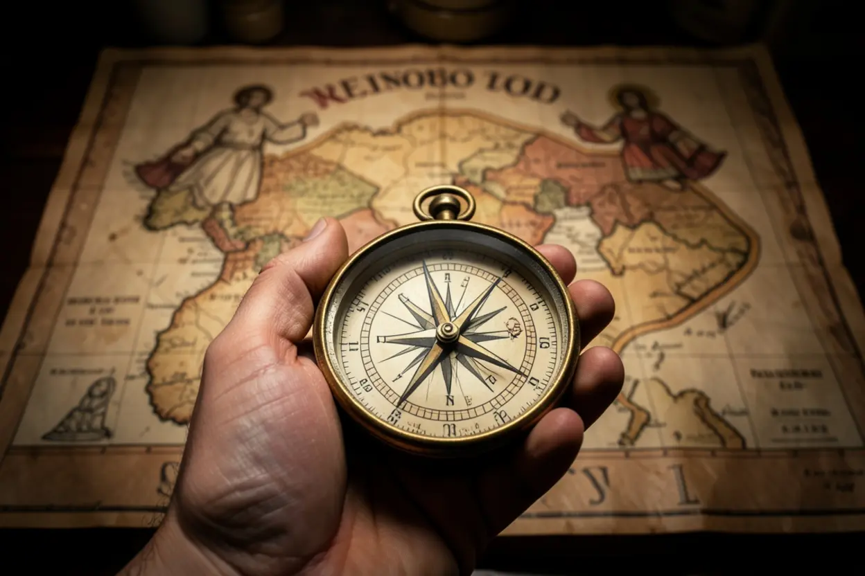 Bússola e mapa simbolizando o propósito de Deus.