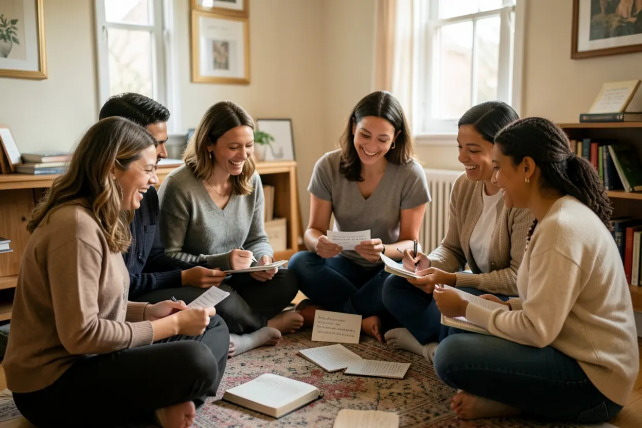 Grupo de mulheres memorizando versículos bíblicos