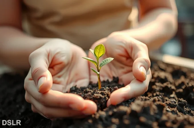 Sinais de um Novo Nascimento Verdadeiro: Como Identificar a Transformação Divina Mãos segurando um broto verde, simbolizando o novo nascimento e a transformação espiritual.