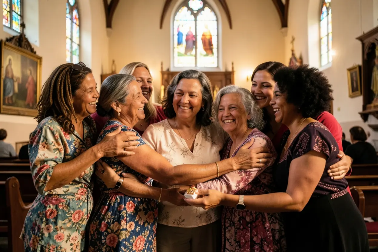 Mulheres em comunhão no culto