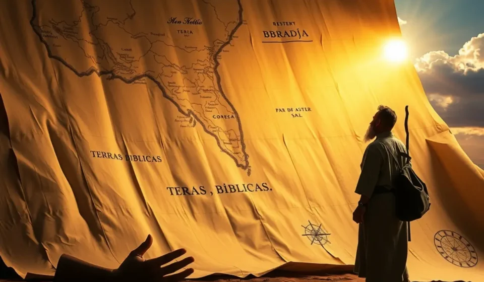 O Chamado da Fé: Exposição Bíblica de Gênesis 12:1-9 Ilustração do chamado de Abraão em Gênesis 12, com mapa antigo e figura partindo.