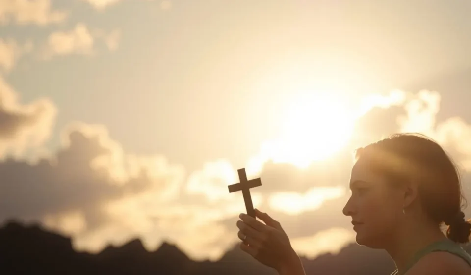 Pessoa orando com cruz, simbolizando o custo e a renúncia do discipulado.
