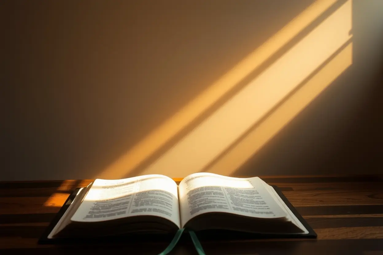 Bíblia aberta sob luz divina representando o Espírito Santo