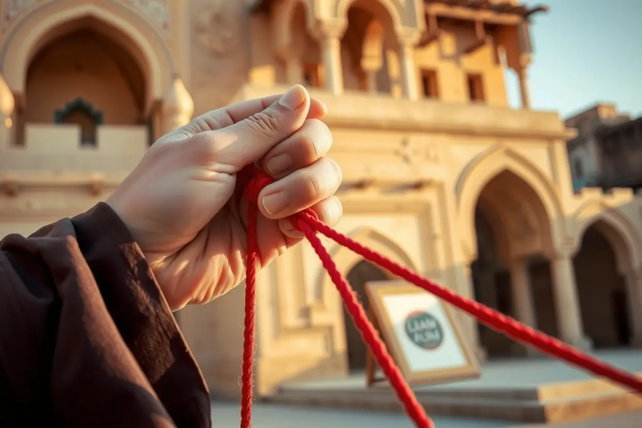 Mão amarrando um cordão escarlate, simbolizando a aliança.