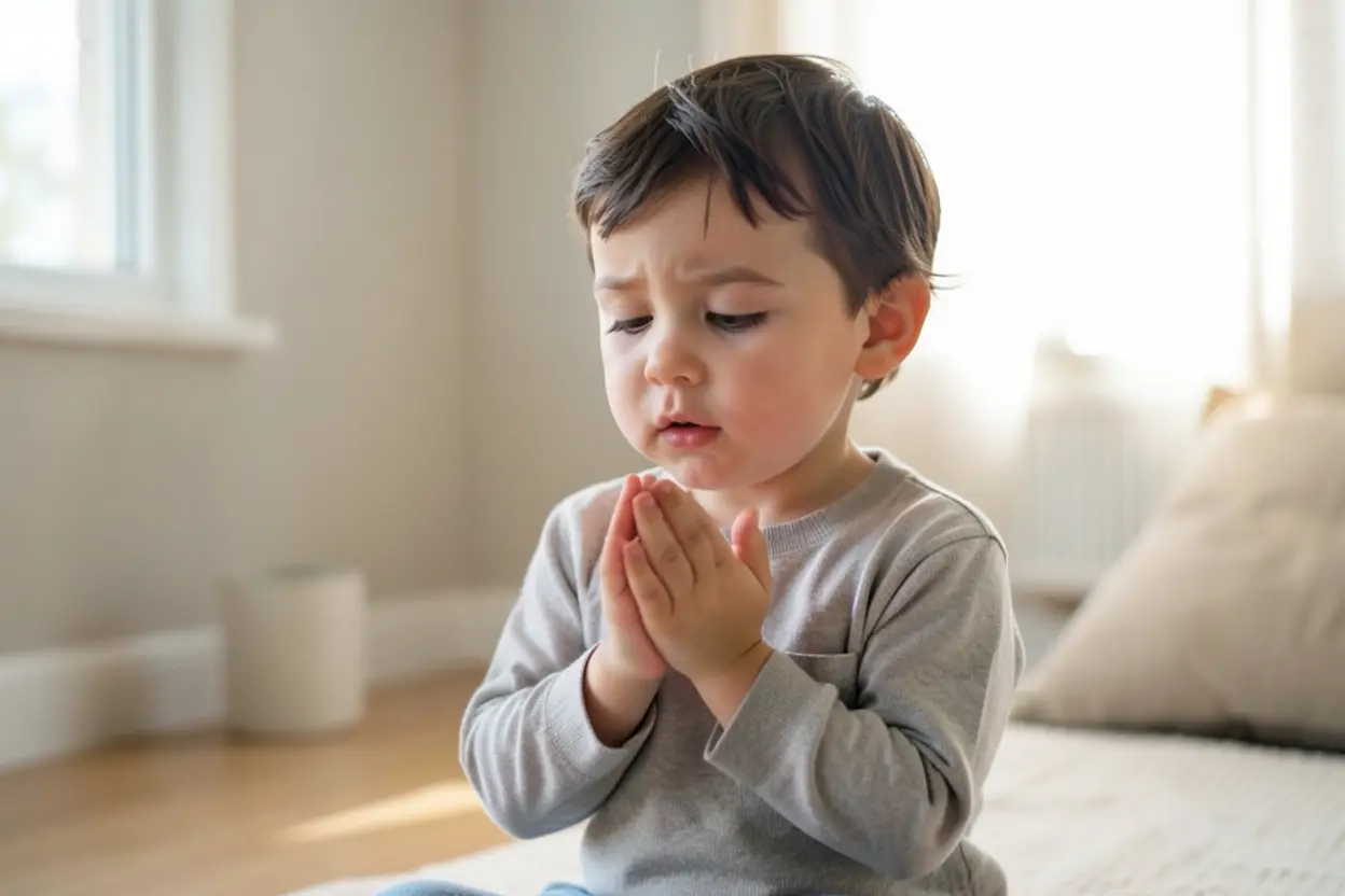 Criança orando sobre o pecado.