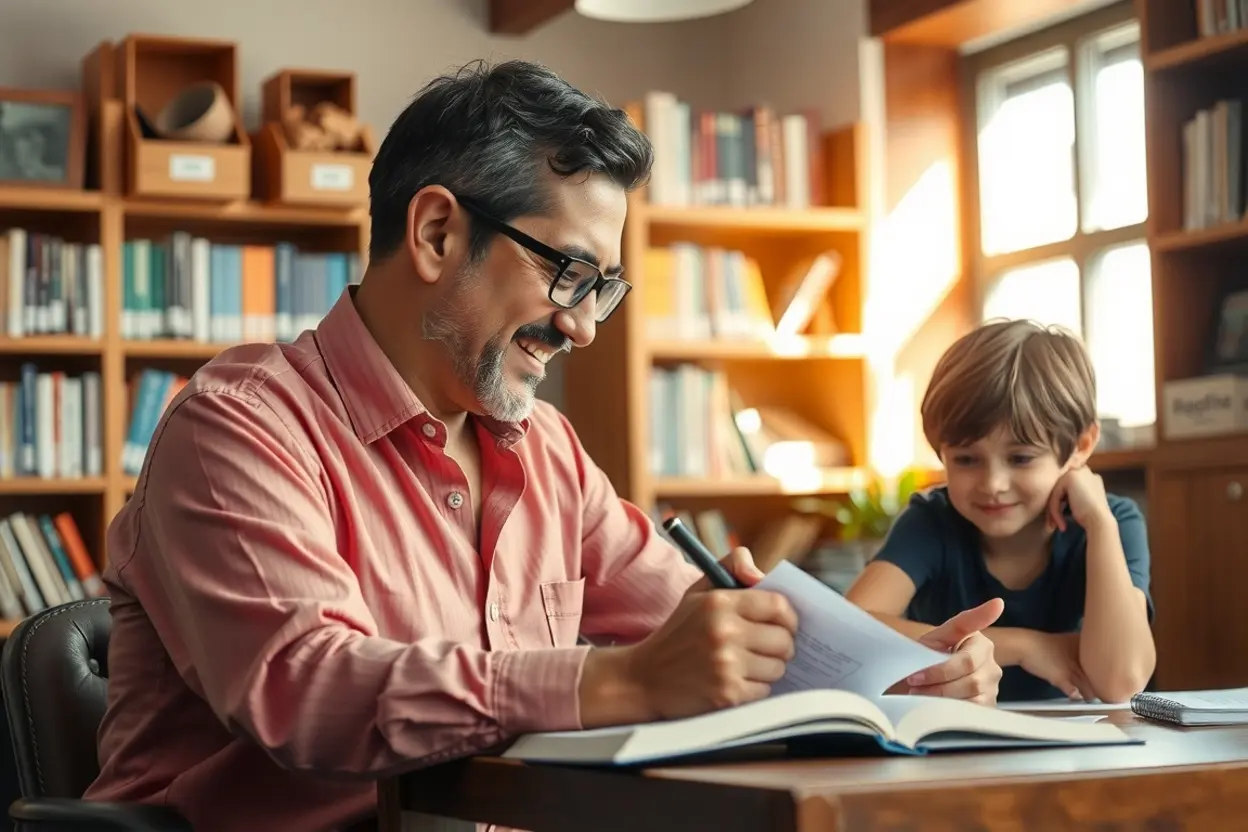 Sacerdote do lar ensinando filhos segundo o Reino.