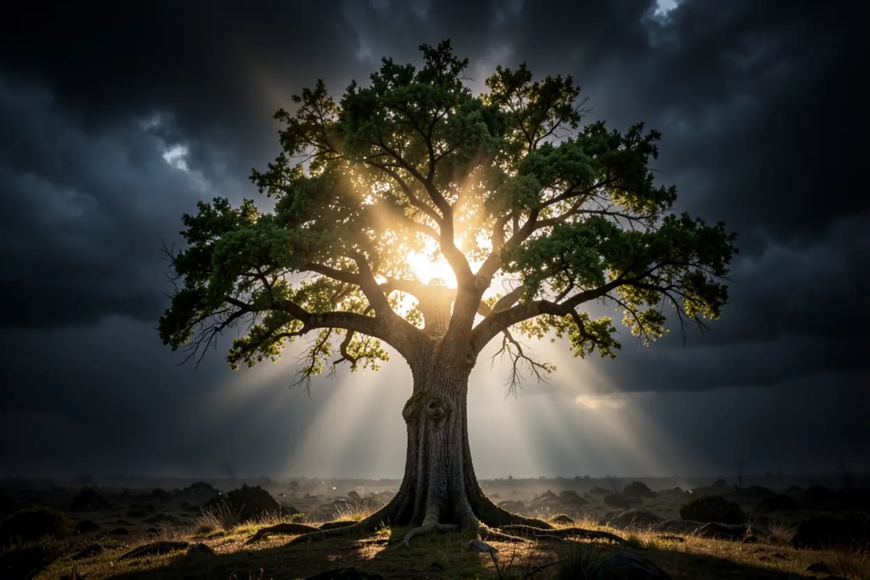 Árvore inabalável representando a confiança no Rei.