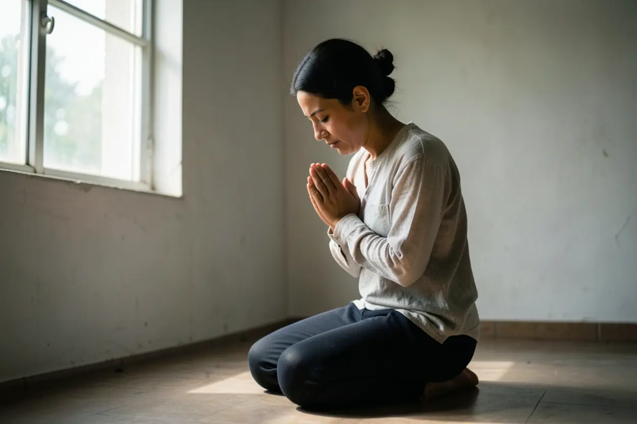 Pessoa orando simbolizando a permanência na videira.