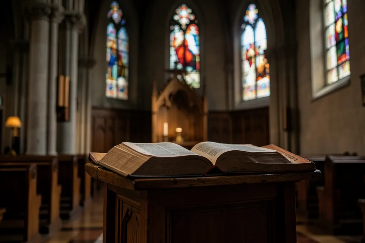 Púlpito de igreja pronto para sermão