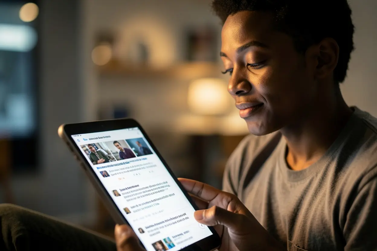 Pessoa contemplando desafios modernos com fé.