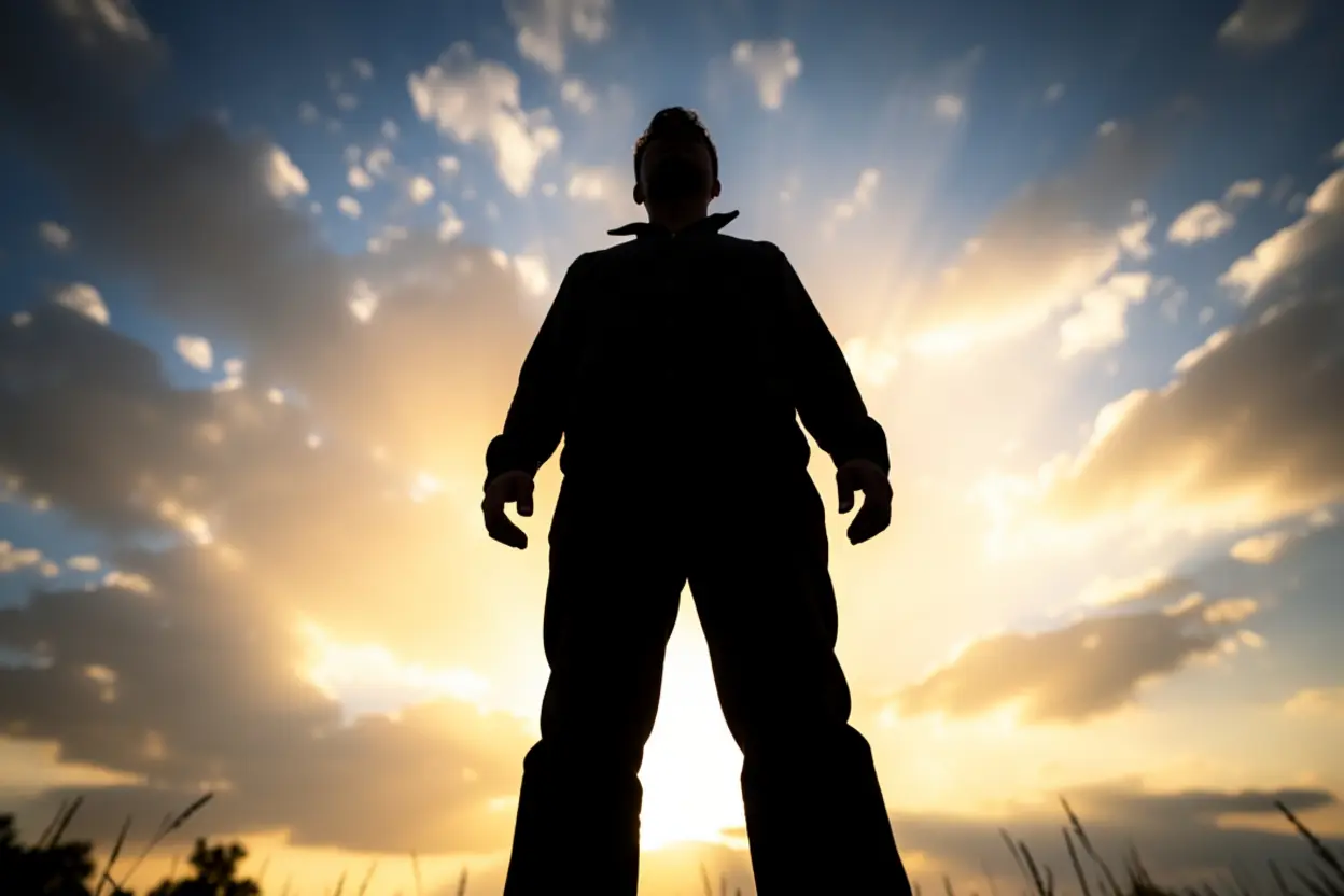 Homem intercedendo com autoridade espiritual.