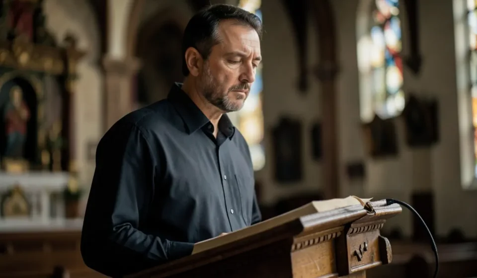 Homem pregando sobre o temor do Senhor.