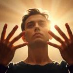 Homem orando com autoridade bíblica.