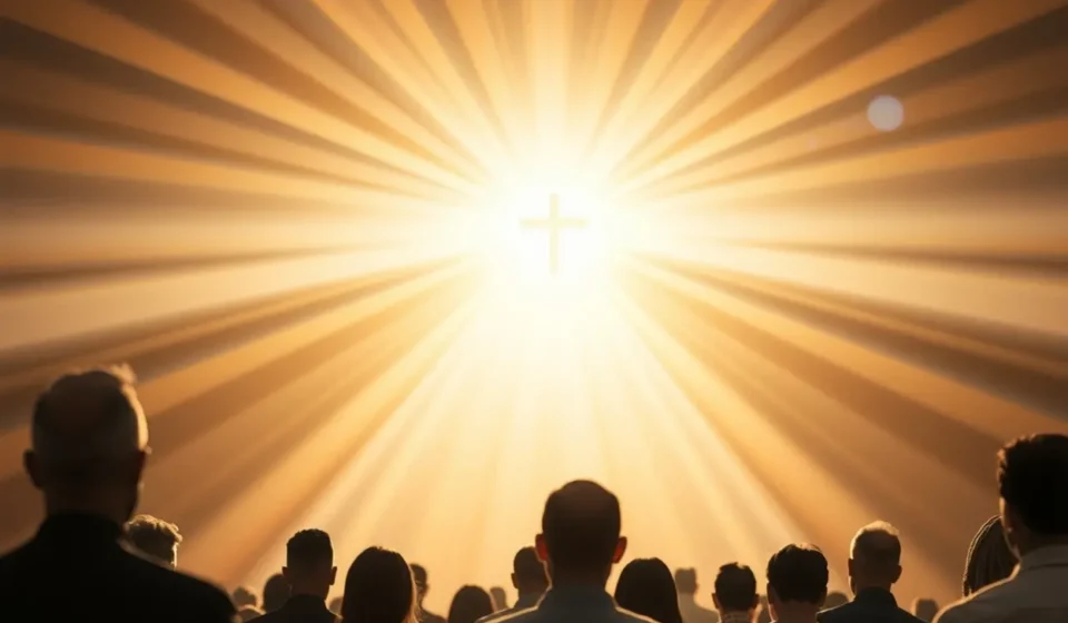 Luz divina sobre a igreja, simbolizando a supremacia de Cristo.
