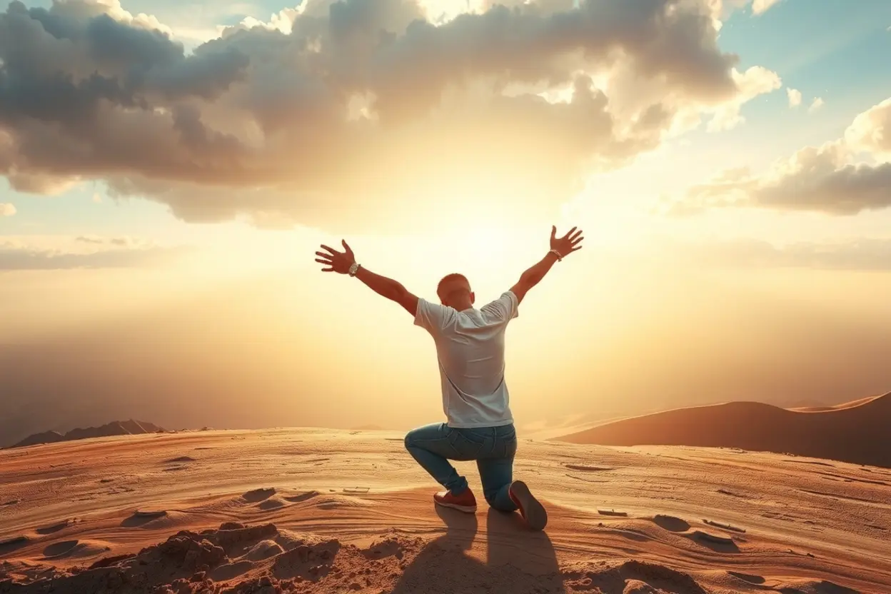 Pessoa ajoelhada em oração, simbolizando a teologia da pobreza espiritual