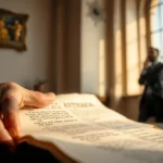 Pergaminho antigo e homem estudando a Bíblia sobre Tito 1:7