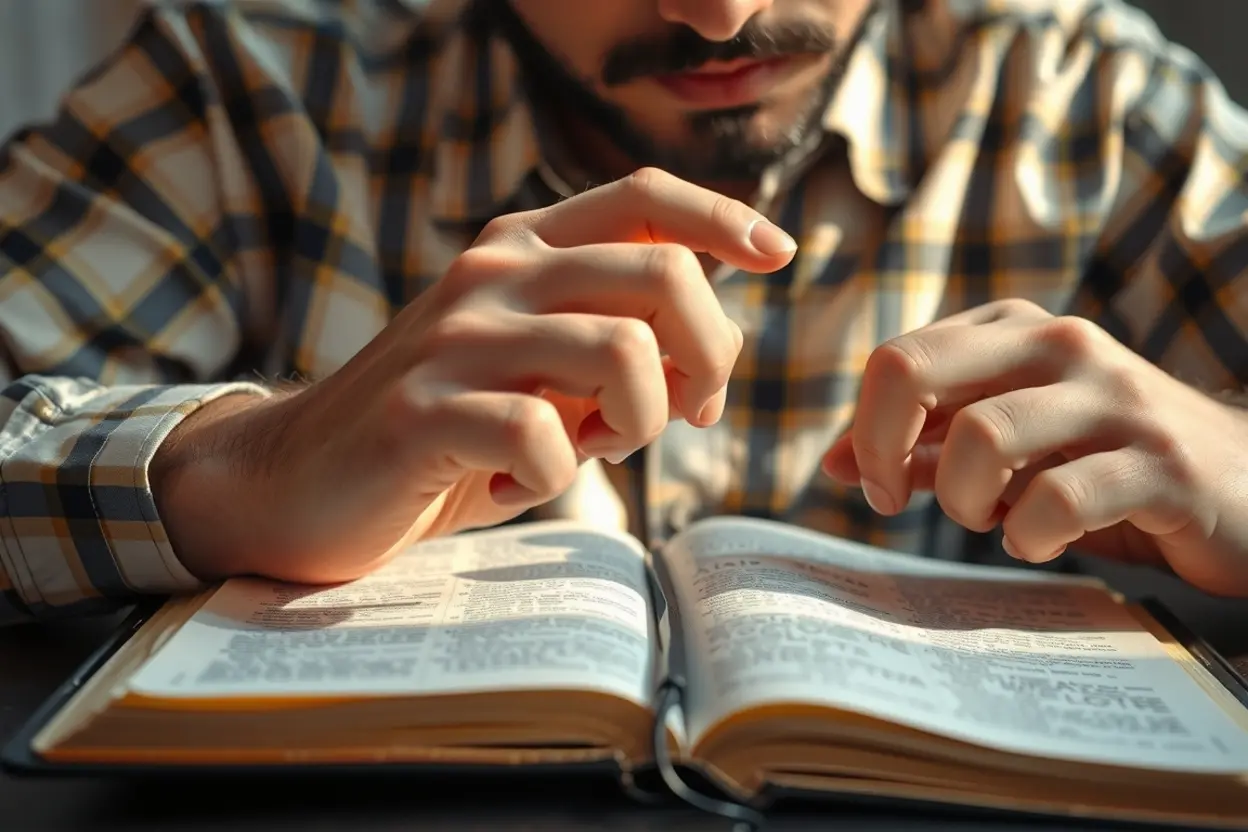 Homem estudando a Bíblia com foco na vigilância cristã.