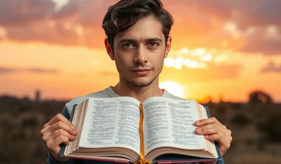 Pessoa determinada com Bíblia aberta, representando como vencer pecados.
