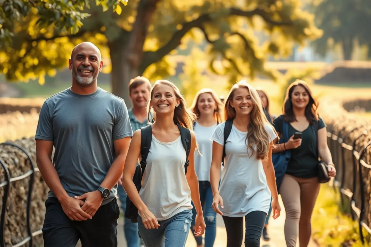 Pessoas caminhando juntas, vivendo a verdadeira liberdade em Cristo.