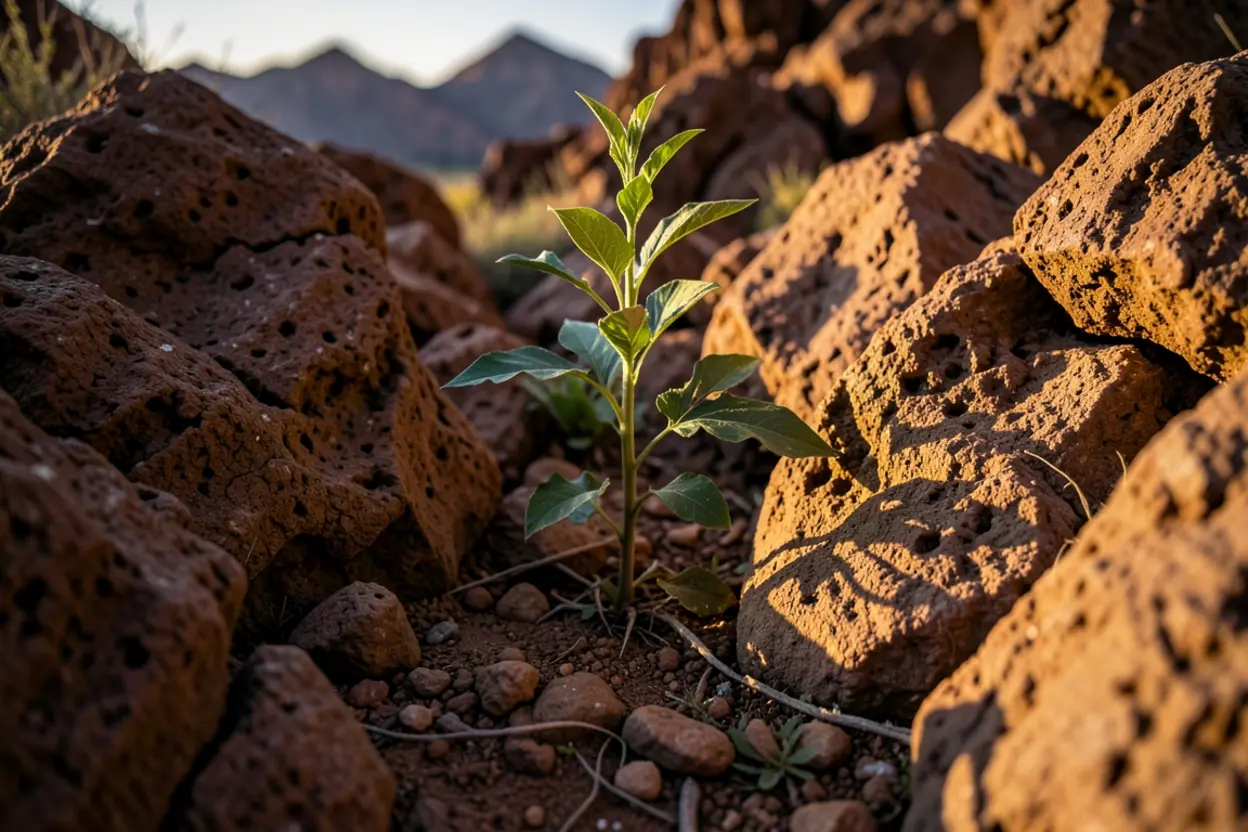 Planta crescendo em rocha representando maturidade cristã