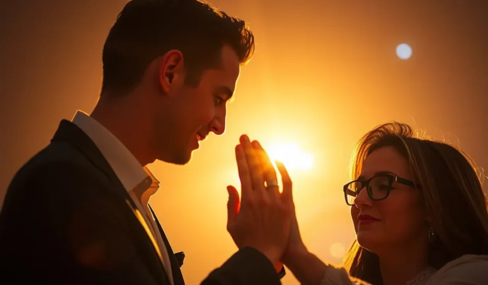 Casal cristão em oração profunda representando amor sacrificial no casamento.