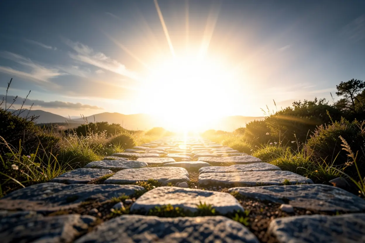 Caminho iluminado representando andar em Cristo.