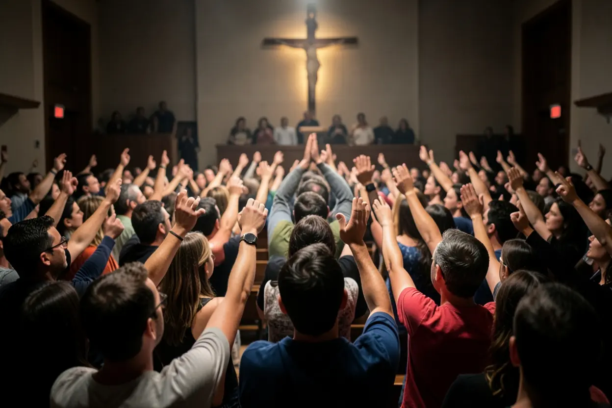 Ativação espiritual e metanoia Congregação em momento de metanoia e arrependimento.