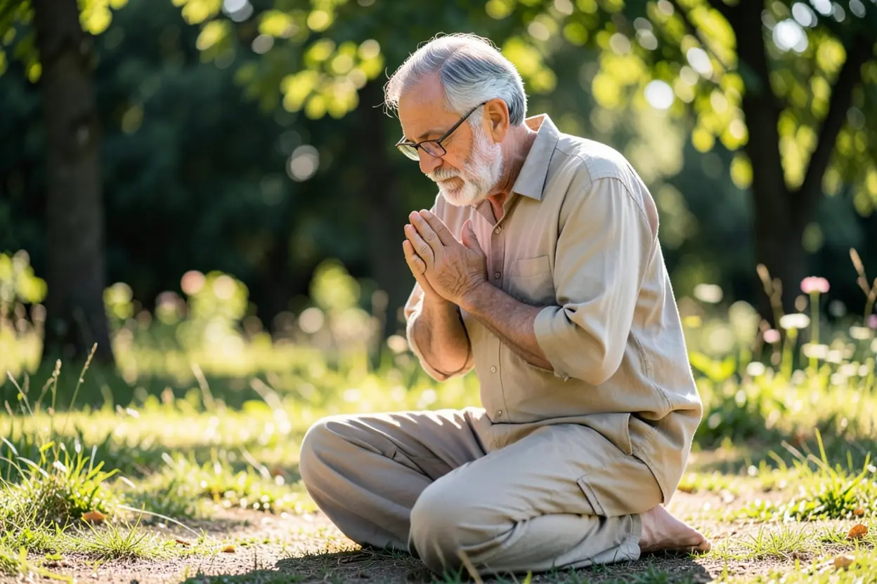 Homem orando representando a aplicação do estudo bíblico de Salmos 19