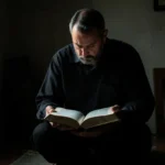 O Olhar do Socorro: Sermão sobre Salmos 121:1 Homem cristão ajoelhado estudando a Bíblia
