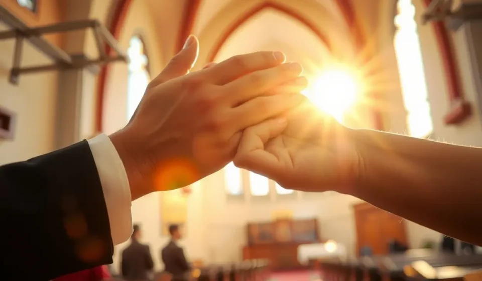 Batismo e Igreja Local: O Compromisso com o Corpo de Cristo Mãos em oração representando o compromisso com a igreja local após o batismo.