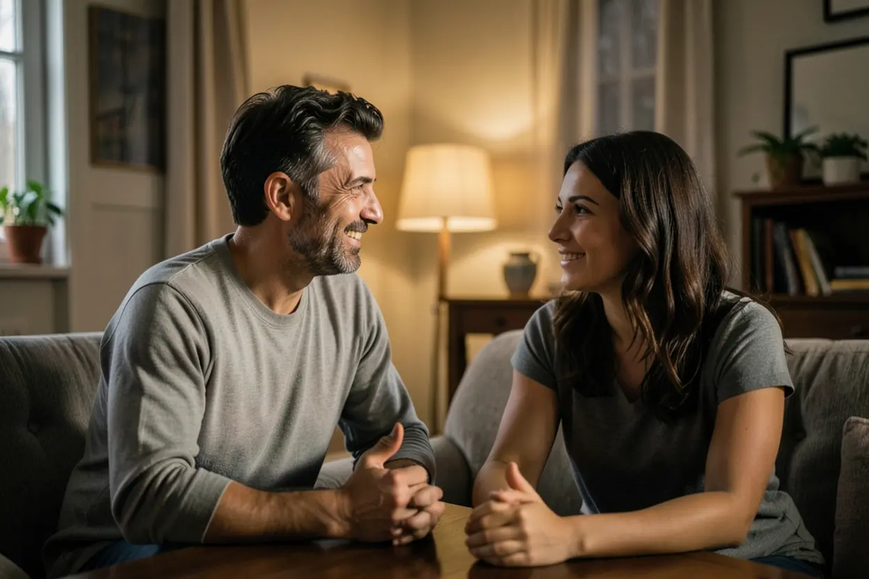 Casal cristão conversando com respeito e amizade.