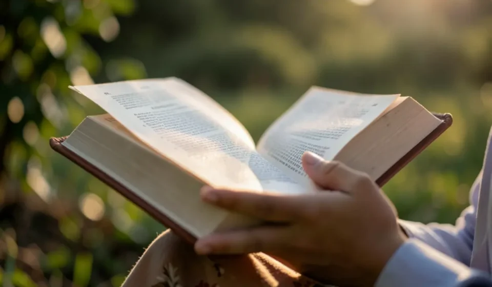 Mãos segurando a Bíblia aberta, simbolizando como cultivar coração sensível a Deus.