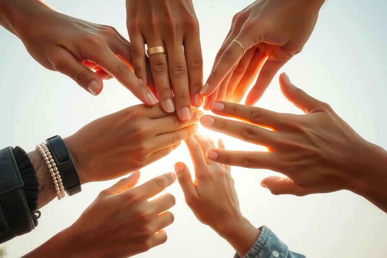 Mãos unidas simbolizando a diversidade de dons no Corpo.