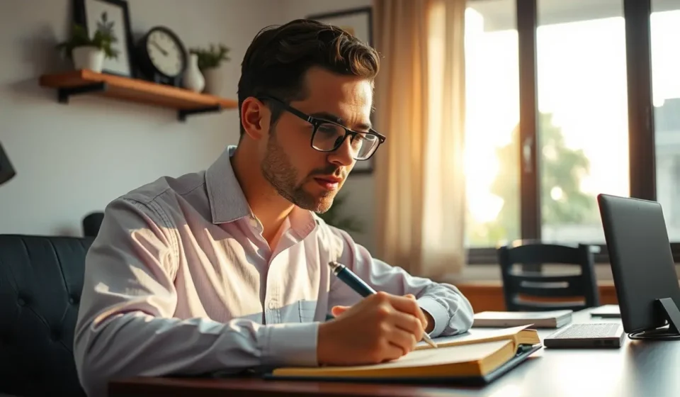 Trabalhando para o Rei: Esboço de Pregação sobre a Ética do Trabalho Cristão Homem cristão no trabalho focado em um esboço de pregação sobre a ética do trabalho cristão