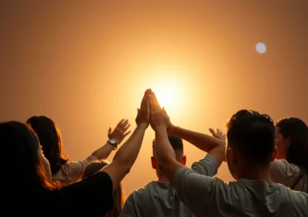 Corpo de Cristo: Esboço de Pregação sobre a Unidade da Igreja Pessoas se unindo em oração para ilustrar esboço de pregação sobre a unidade da igreja.