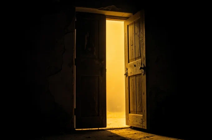 Esboço de pregação sobre Apocalipse 3:20 mostrando porta aberta para Cristo.