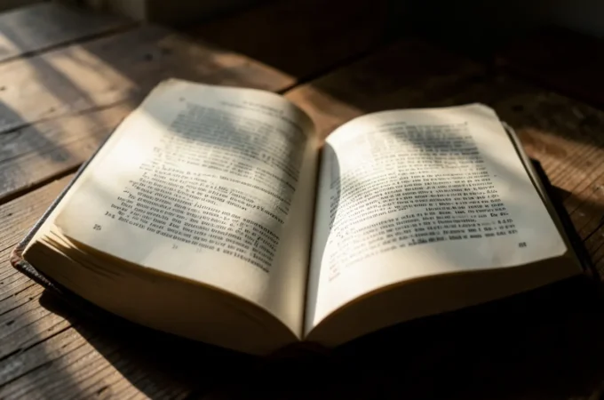 A Grande Comissão: Esboço de Pregação sobre Mateus 28:16-20 Bíblia aberta focada no texto da Grande Comissão para estudo bíblico.