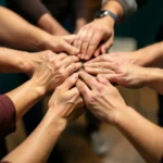 Mãos unidas simbolizando o estudo bíblico de Romanos 12:3-8 sobre dons.