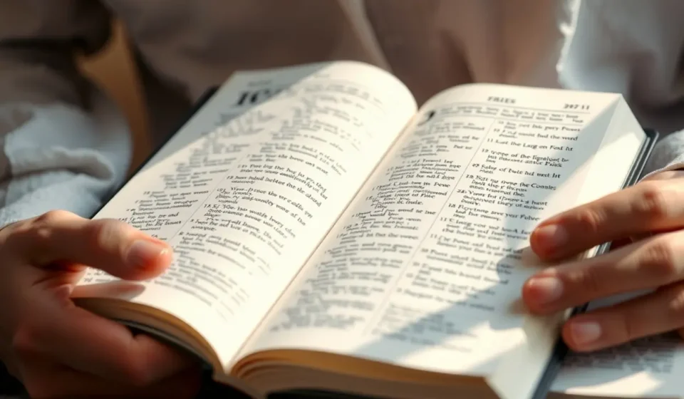 O que define um Cristão: Amar, Obedecer e Pertencer a Jesus Mãos segurando Bíblia aberta foco na Palavra de Deus